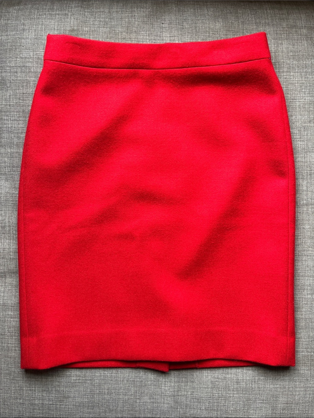 Vintage J. Crew Red 100% Wool Pencil Skirt 0